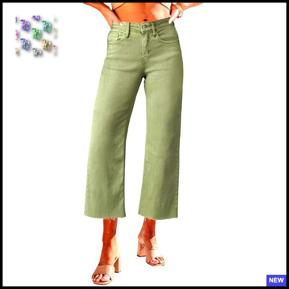 High Waisted Wide Leg Ripped Jeans Stretchy Denim Ankle Pants Y2K Chic